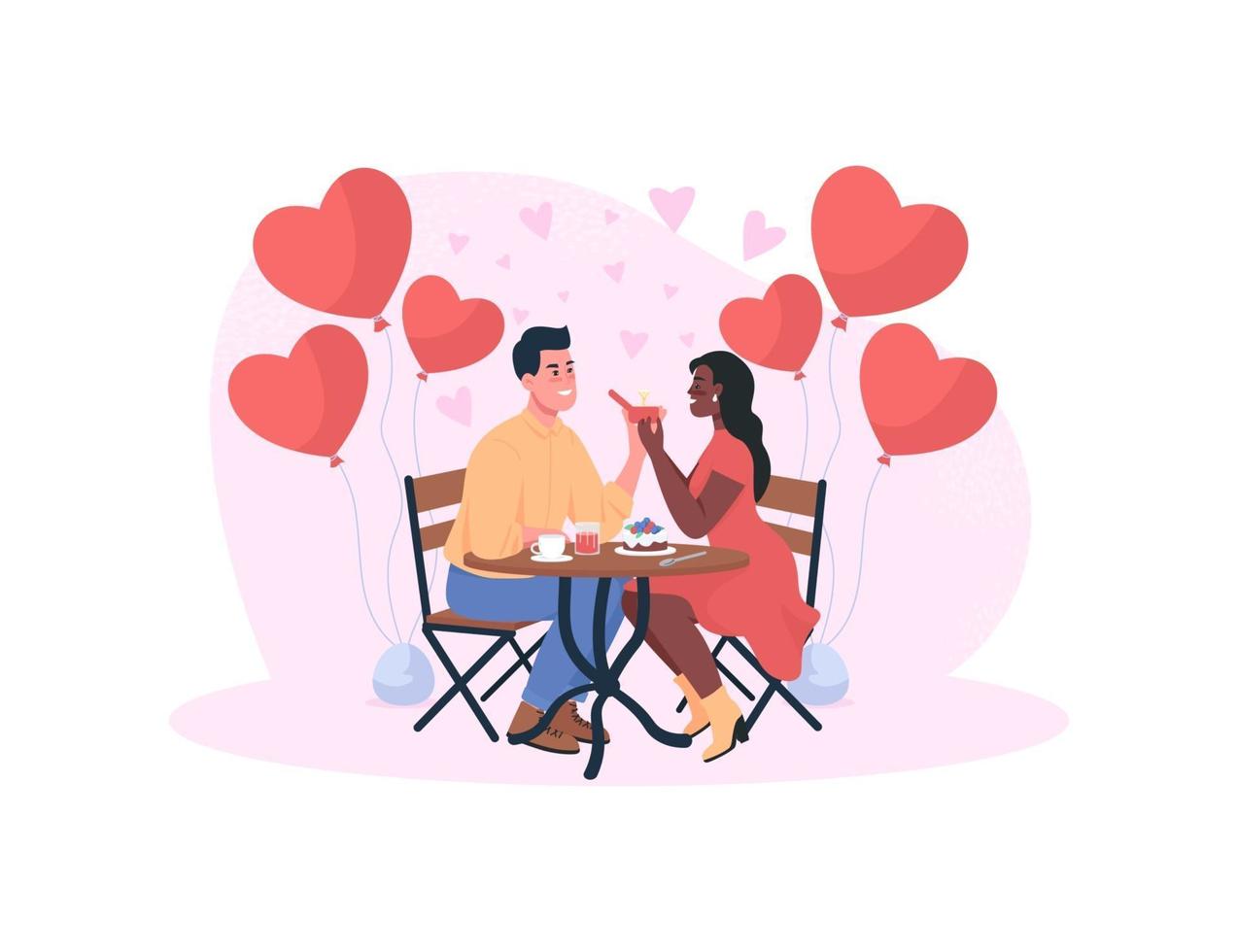 proposta di matrimonio su cena romantica concetto piatto illustrazione vettoriale