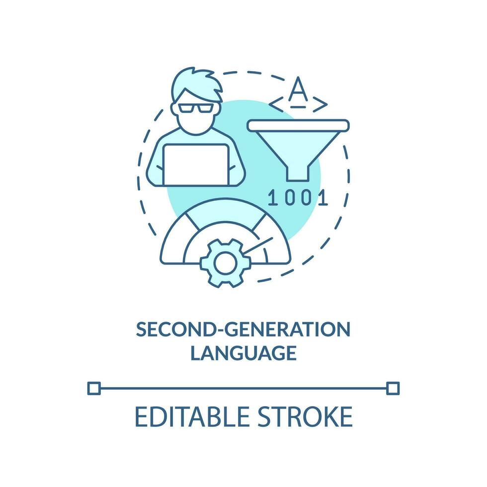 seconda generazione programmazione linguaggio turchese concetto icona. montaggio codifica stile astratto idea magro linea illustrazione. isolato schema disegno. modificabile ictus vettore