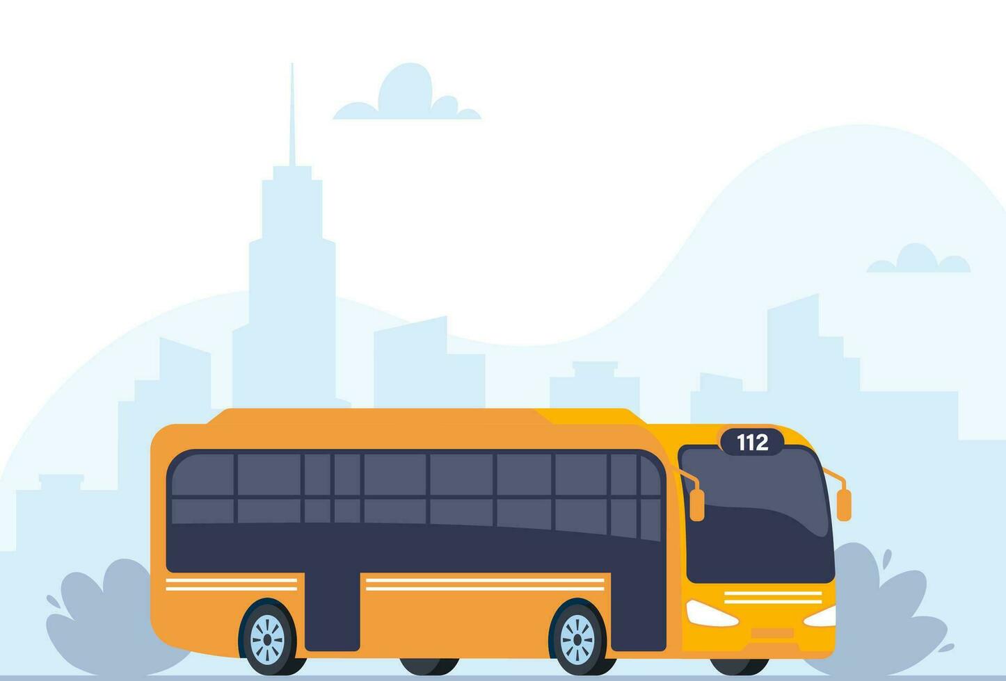 giallo città autobus. passeggeri trasporto lato Visualizza. pubblico trasporto su città sfondo. moderno turistico autobus. vettore illustrazione.
