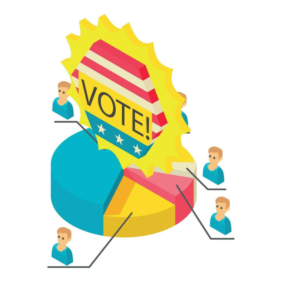 elettore statistico icona isometrico vettore. candidato torta grafico e iscrizione votazione vettore