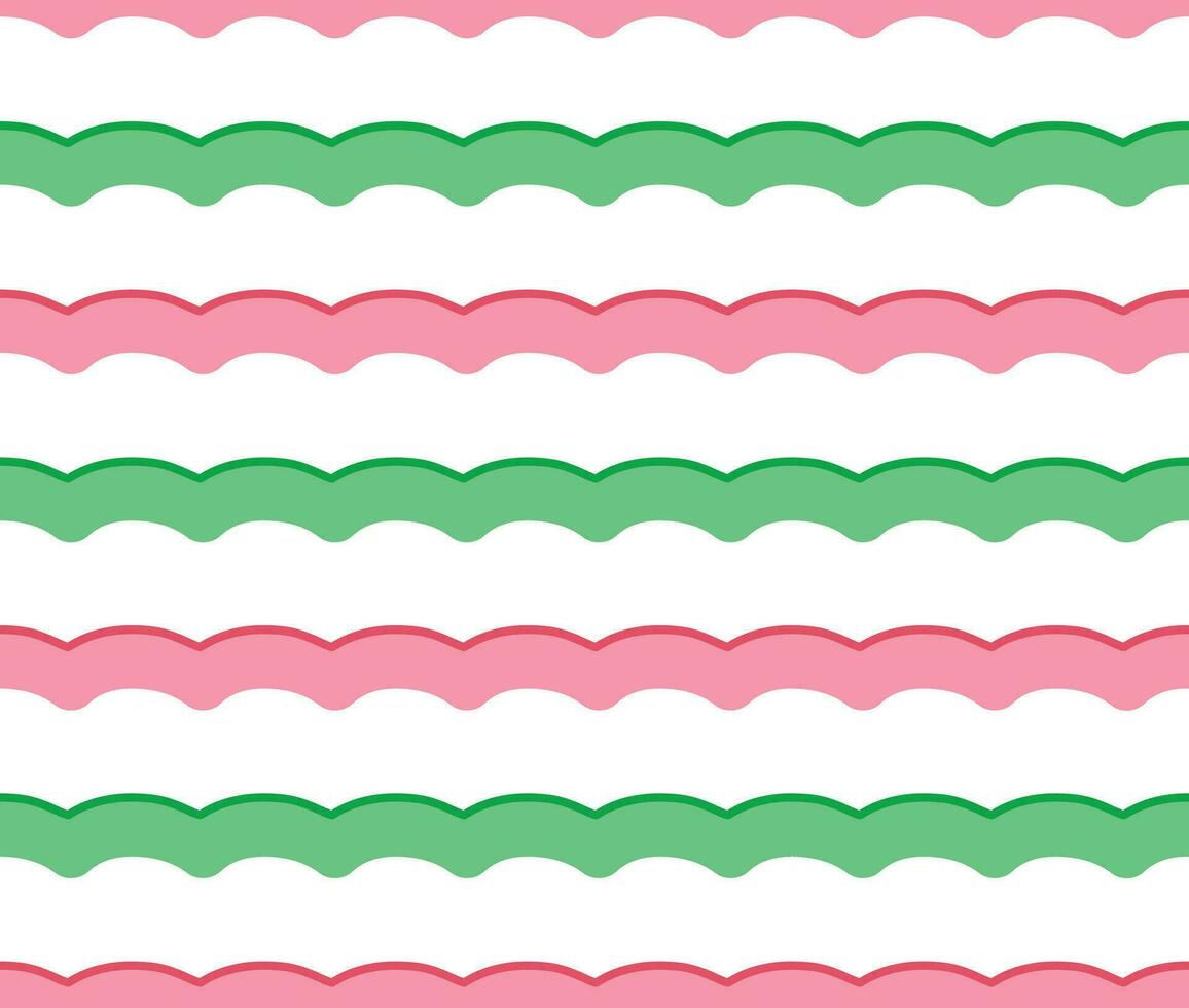 senza soluzione di continuità modello con rosso e verde ondulato Linee a bianca sfondo, cotone caramella, nube soffice, vettore illustrazione