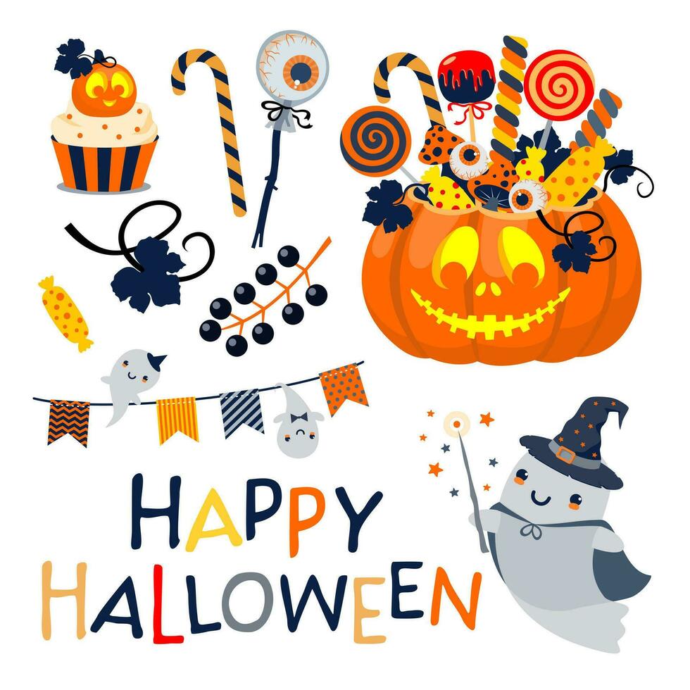 contento Halloween clipart impostare. illustrato vettore elemento.