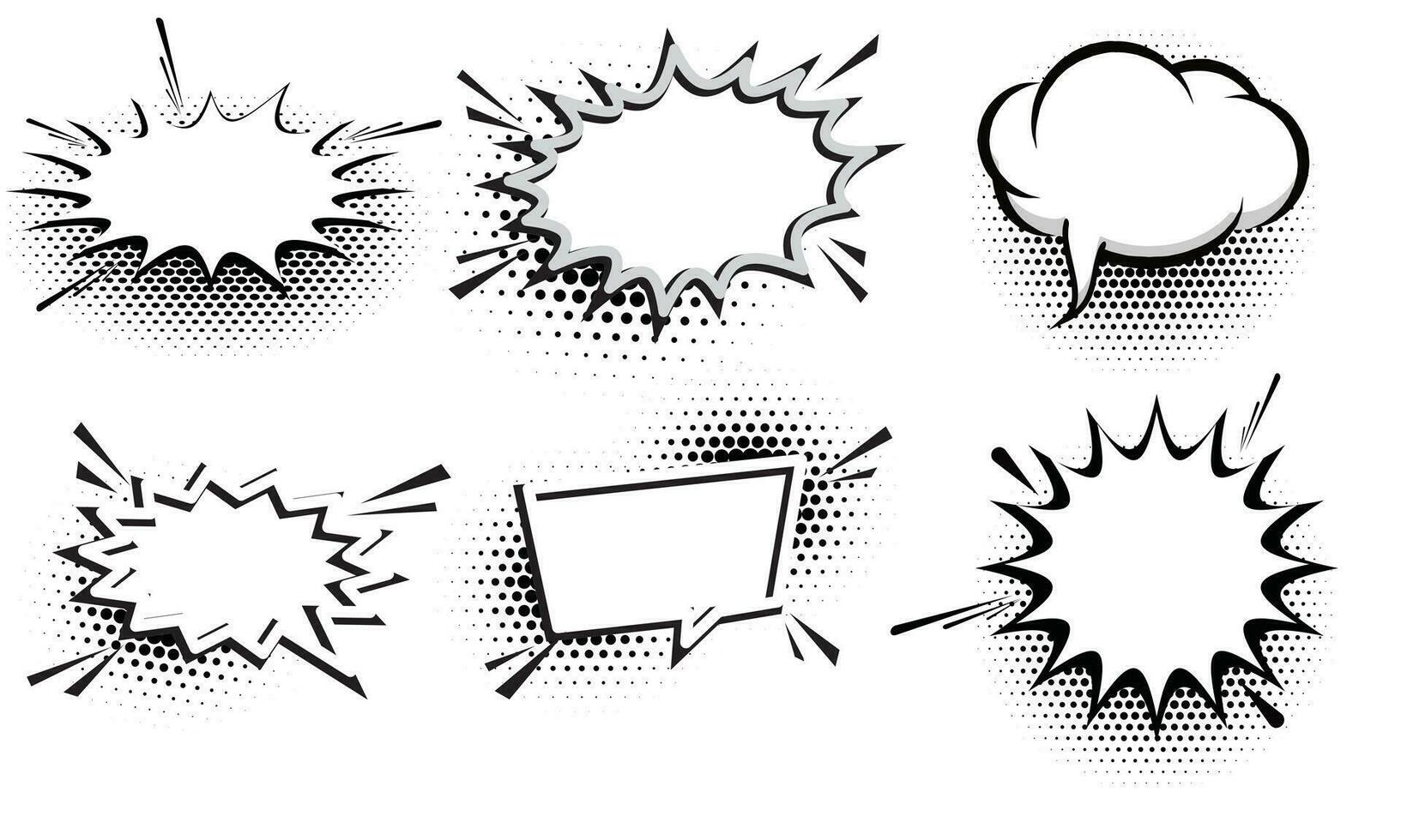 impostato di discorso bolle e forme per comico suono effetti. mezzitoni ombre. vettore illustrazione