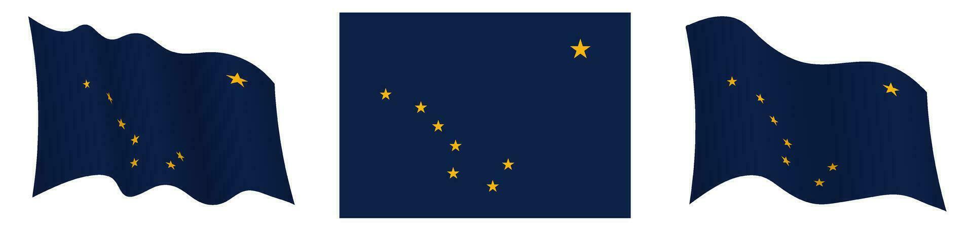bandiera di americano stato di alaska nel statico posizione e nel movimento, svolazzanti nel vento nel esatto colori e taglie, su bianca sfondo vettore