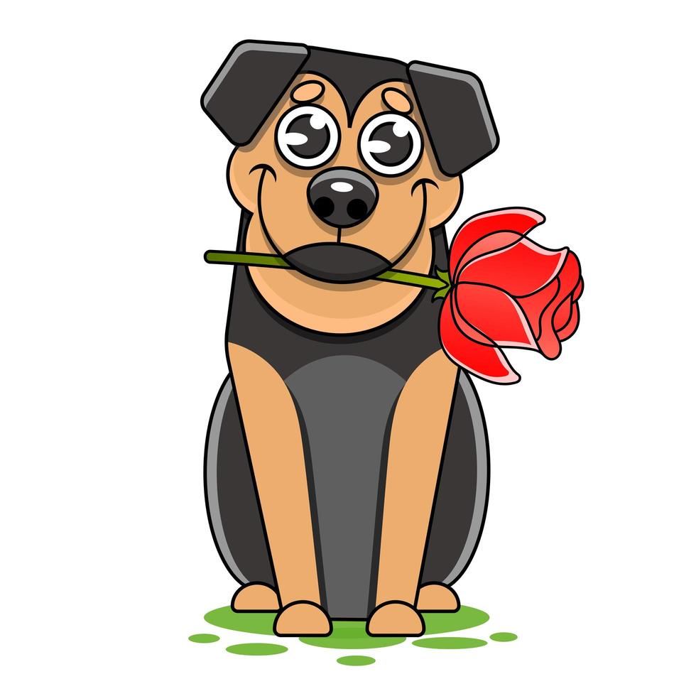 illustrazione di moda disegnata a mano di un romantico cagnolino bullterrier con rose vettore