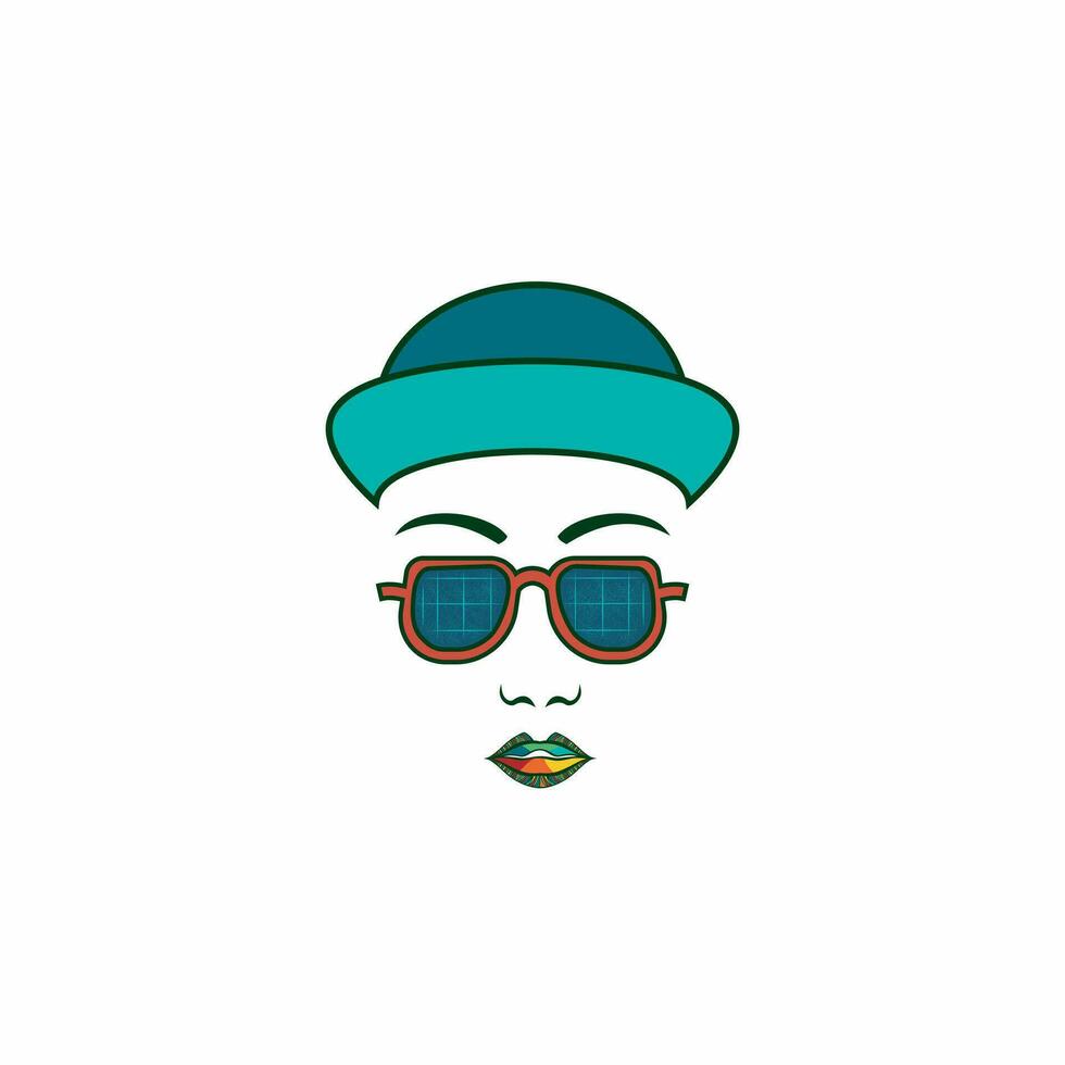 donna con bicchieri indossare blu cappello, bellezza mode logo design ispirazione vettore eps 10