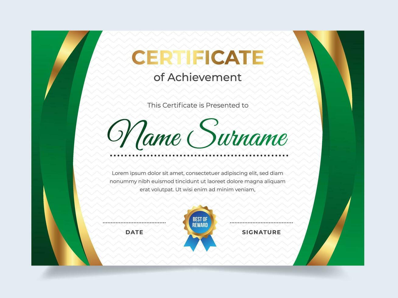 verde oro certificato modello con distintivo. adatto per risultato, ricompense diploma e dipendente vettore