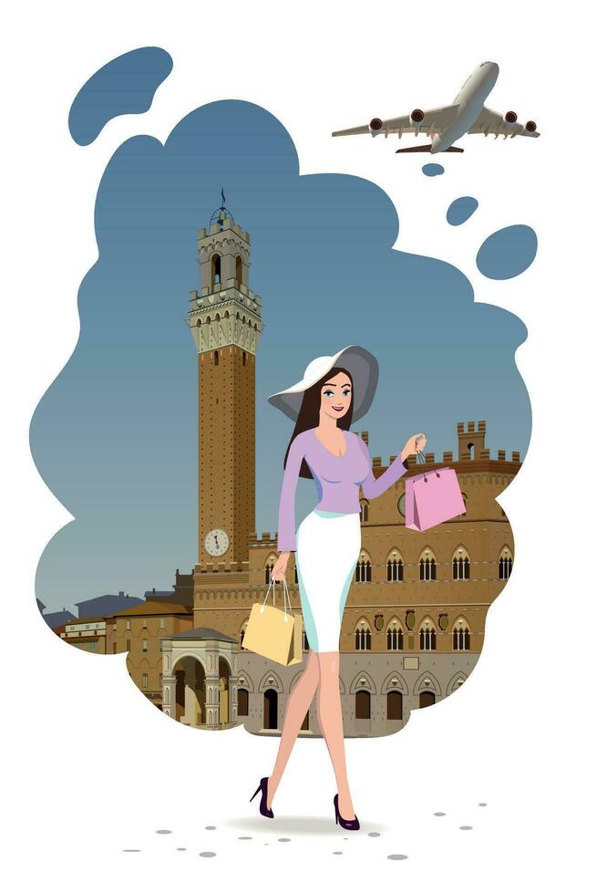 shopping nel Italia, tour per Firenze. vettore. vettore