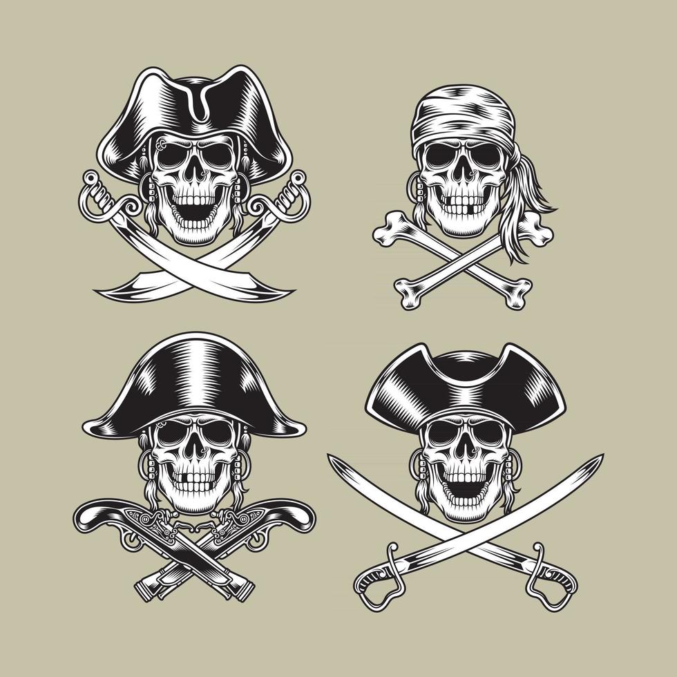 collezione di personaggi teschio pirata vettore