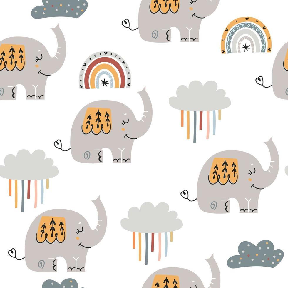 seamless pattern bambino con elefanti carini vettore