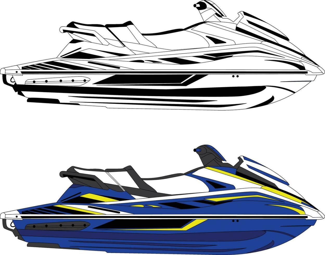 barca vettore, Jet il motore barca vettore, linea arte illustrazione. vettore