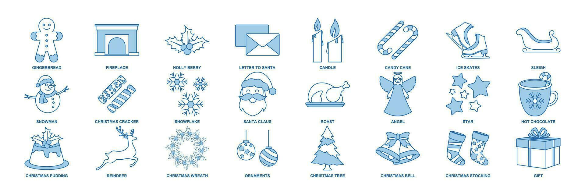 Natale e nuovo anno icona impostare, incluso icone come Natale albero, Santa claus, caldo cioccolato e Di Più simboli collezione, logo isolato vettore illustrazione