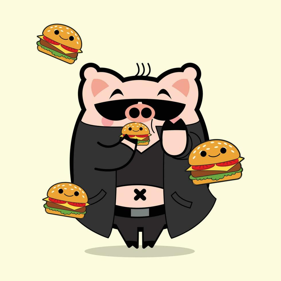 hamburger re maiale cartone animato personaggio gratuito vettore illustrazioni