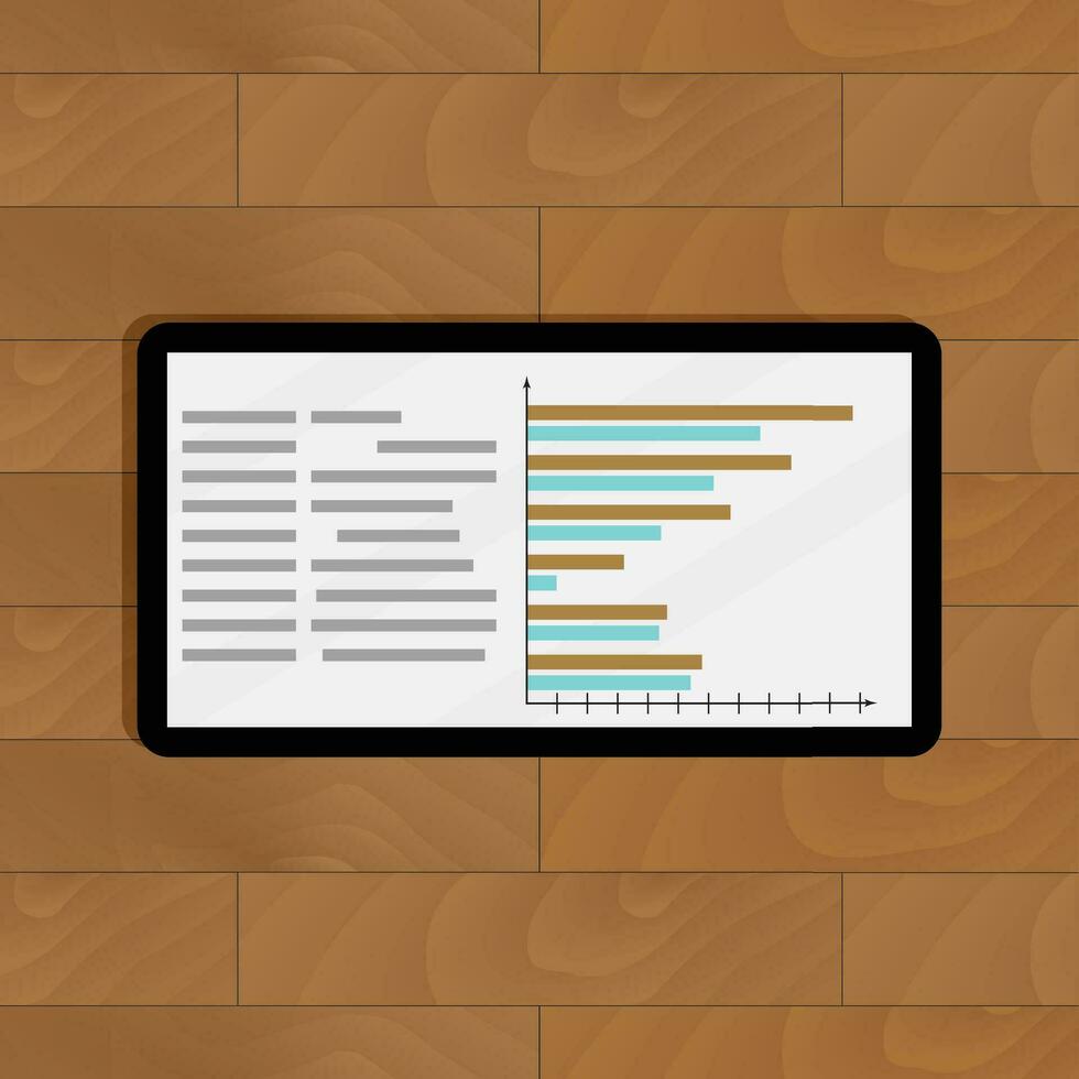 tavoletta con pagina statistiche. infochart su tavoletta computer, vettore illustrazione