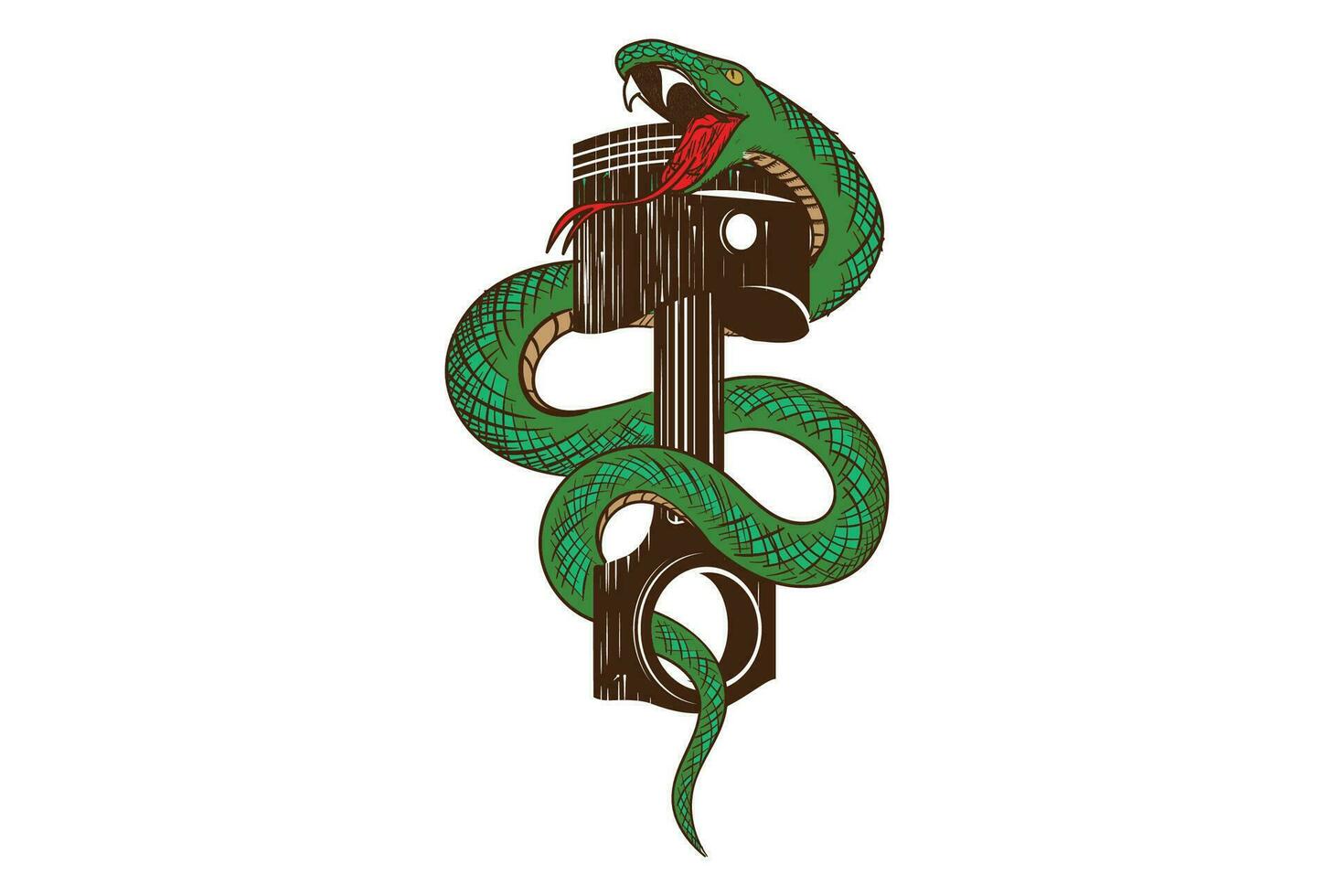 isolato serpente serpente con pistone per motociclista motociclo club illustrazione vettore