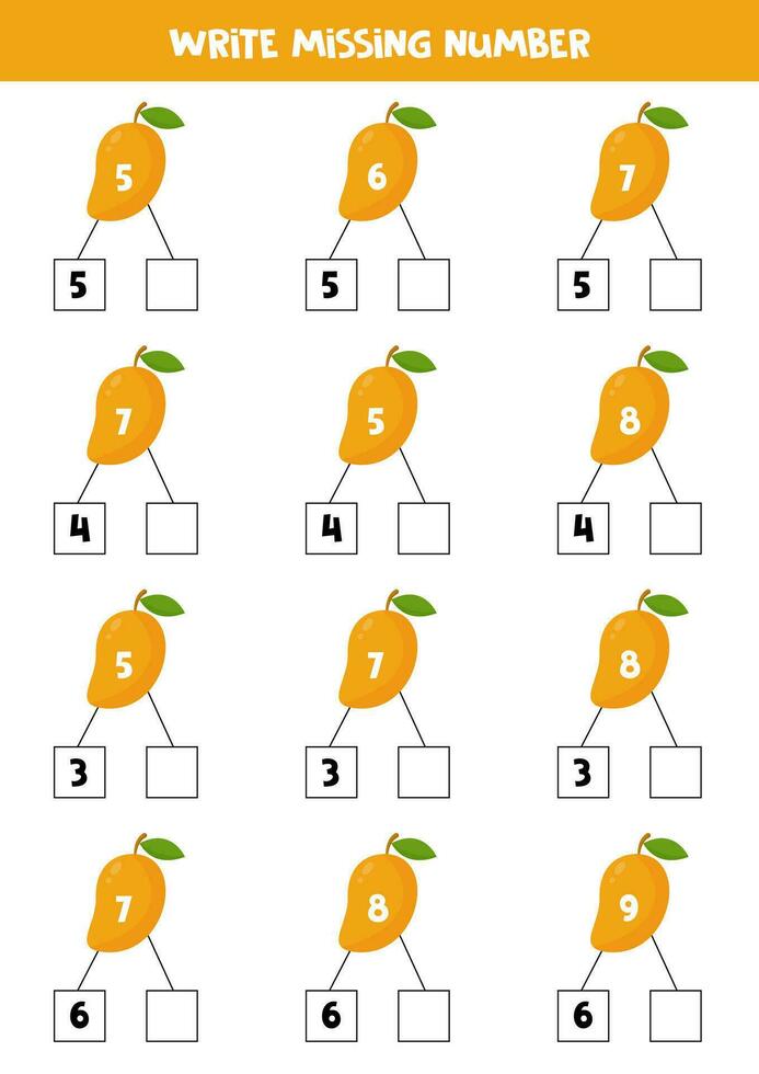 numero obbligazioni con carino cartone animato mango per bambini. vettore