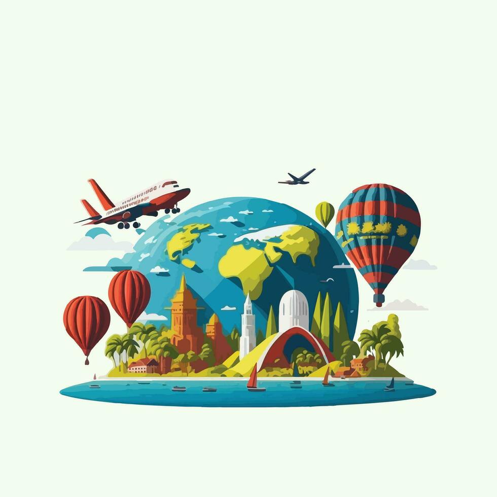 Vintage ▾ illustrazione mondo viaggio design elementi per attività commerciale, isolato illustrazione Vintage ▾ mano disegnato disegno, estate disegno, globale pianeta mondo viaggio design vettore