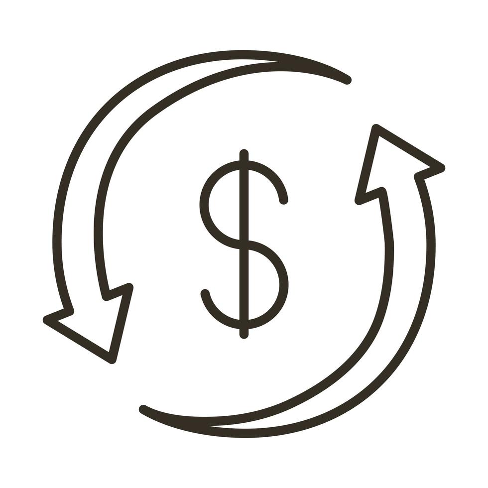 simbolo del dollaro con frecce attorno all'icona dello stile della linea vettore