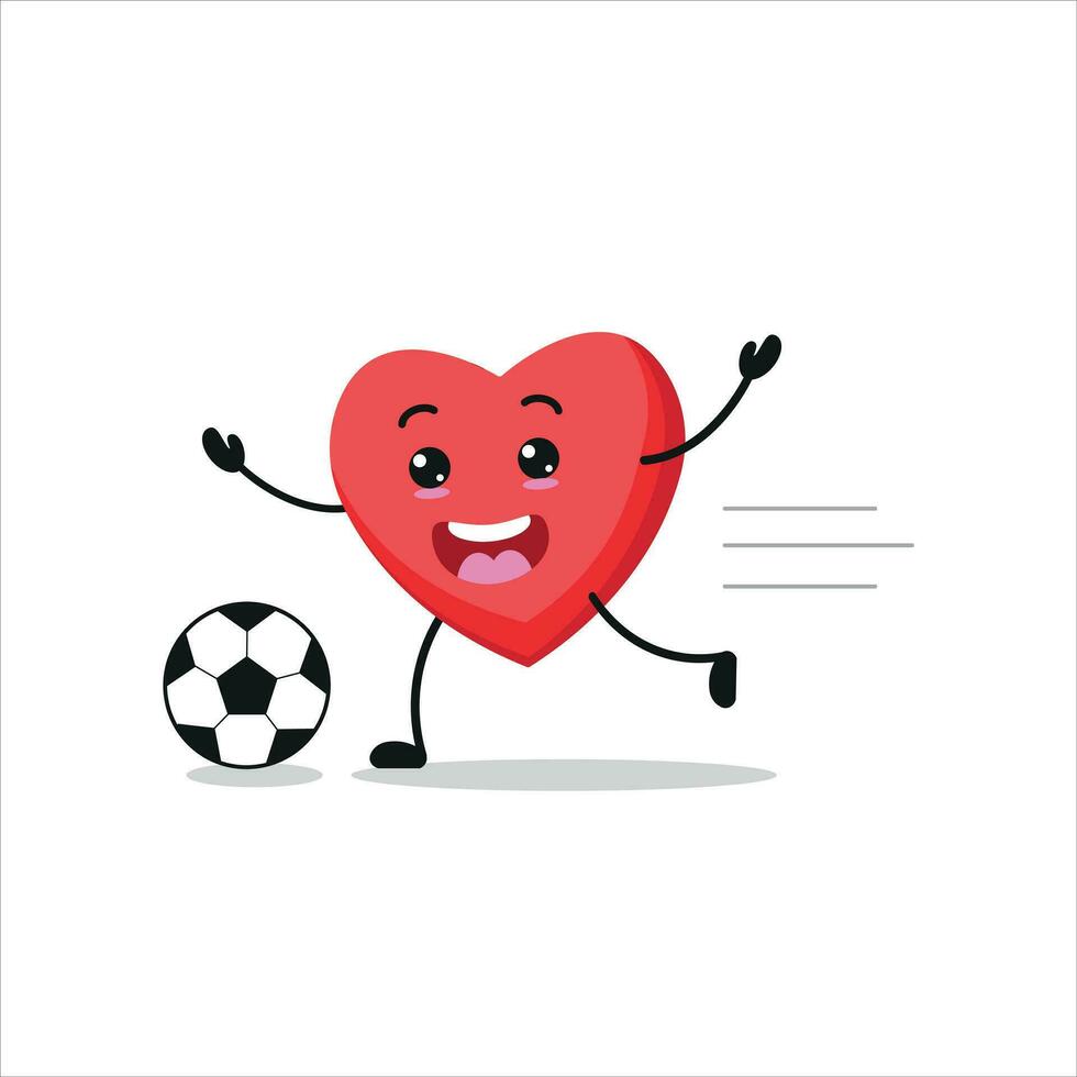 carino e divertente cuore giocare calcio. cibo fare fitness o gli sport esercizi. contento personaggio calcio Lavorando su vettore illustrazione.