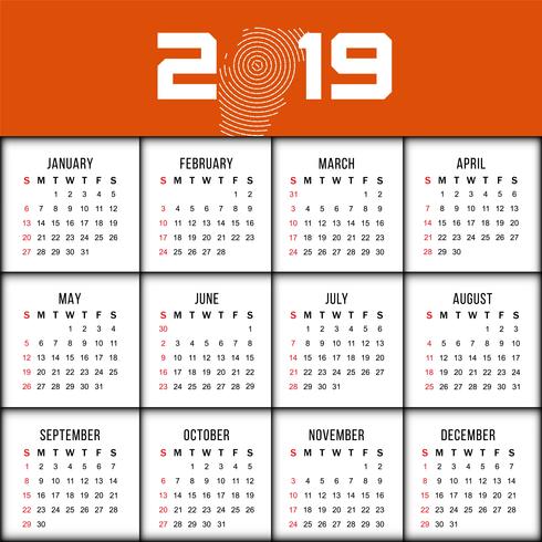 Modello di disegno del nuovo anno 2019 moderno calendario vettore