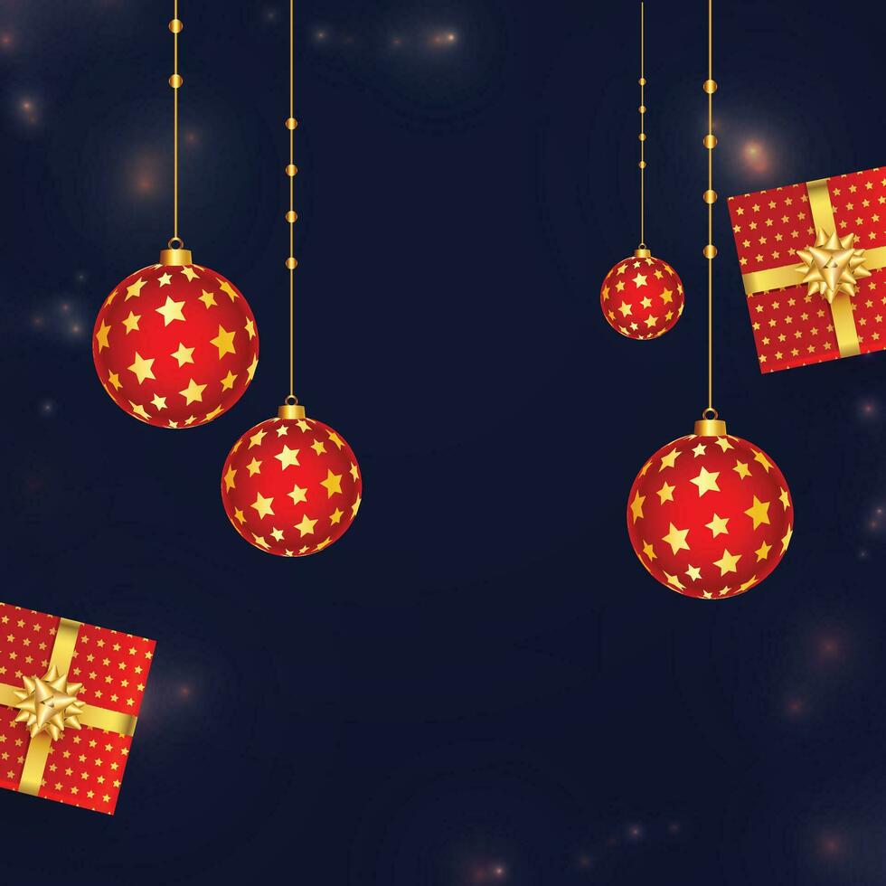 sposare Natale e contento nuovo anno Natale decorazioni palla sospeso su nastro, oro luccichio coriandoli. realistico 3d design. vettore illustrazione