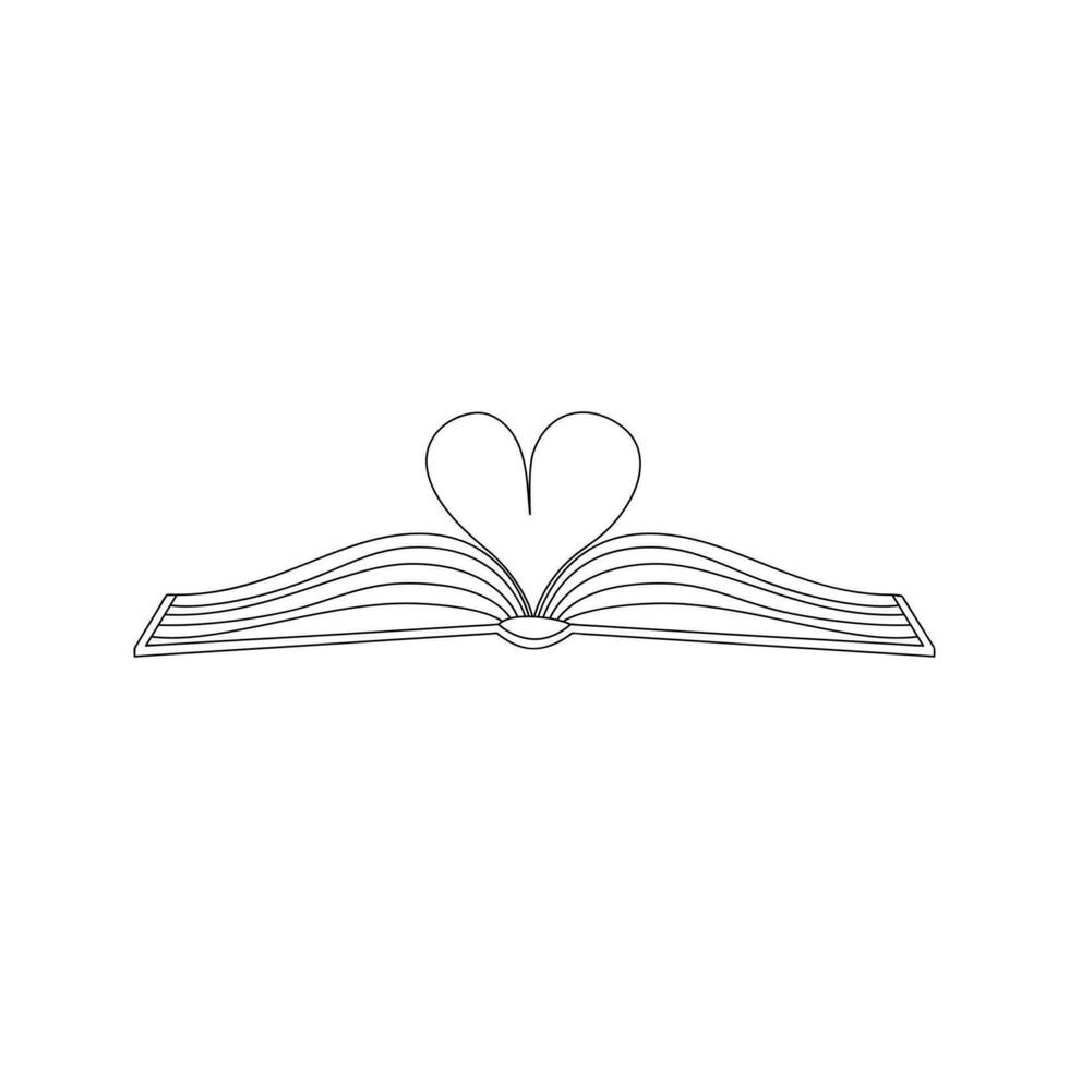 schema scarabocchio Aperto libro con pagine piegato nel forma di cuore. simbolo di conoscenza, apprendimento, lettura, letteratura. un' concetto per libro amanti. mano disegnato nero bianca isolato vettore illustrazione.