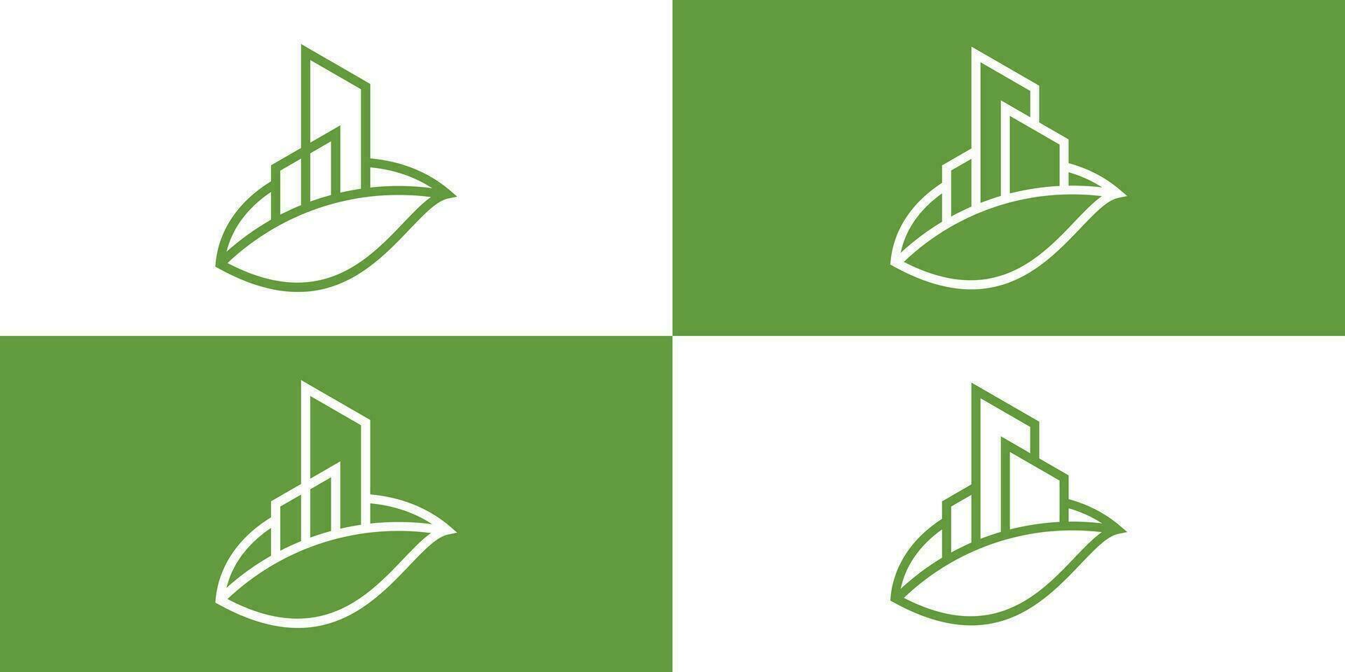 logo design elementi di un' edificio combinato con le foglie e fatto nel linea stile vettore