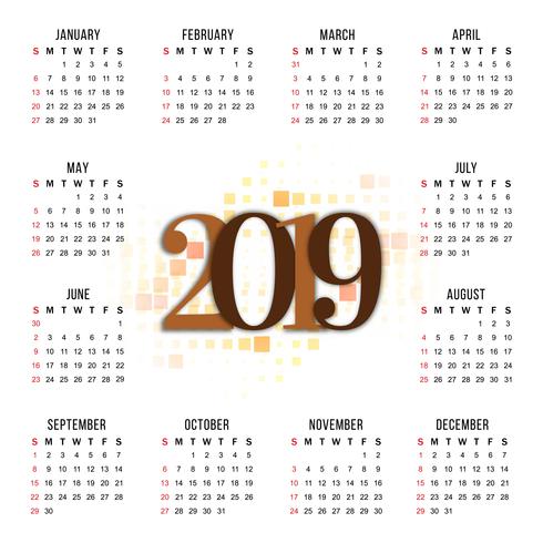 Modello di disegno del nuovo anno 2019 moderno calendario vettore