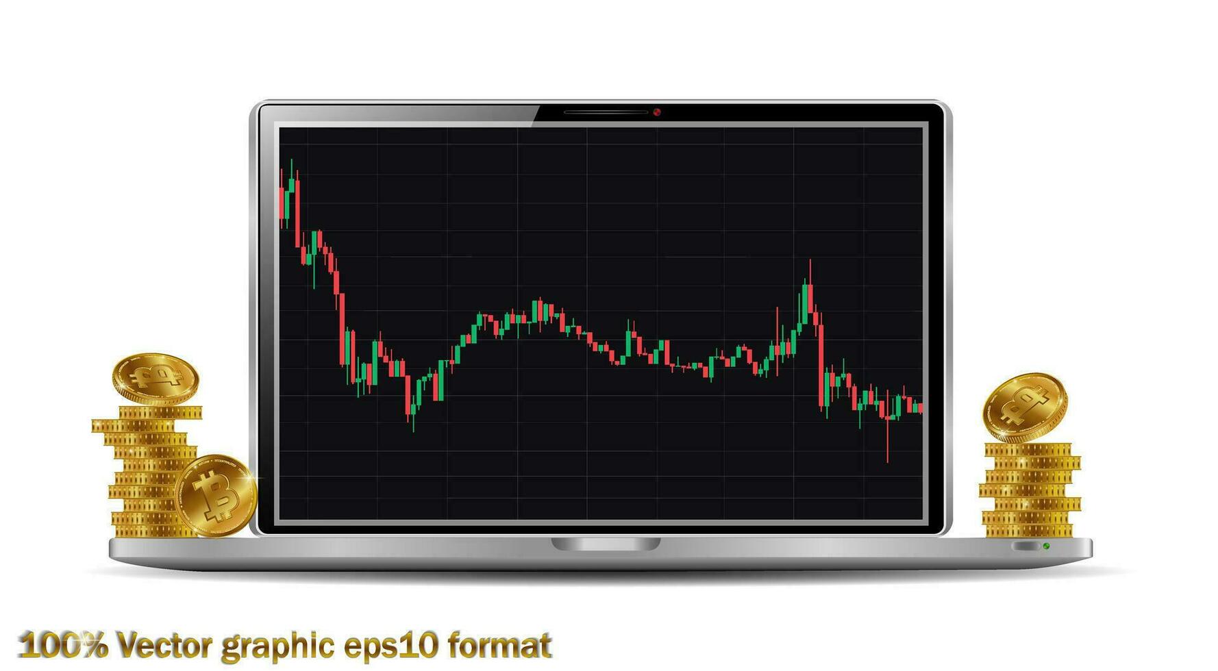 attività commerciale e globale finanziario connessioni, criptovaluta, bitcoin commercio, in linea bancario e i soldi trasferimento concetto disegno, vettore illustrazione con wireframe e il computer portatile computer