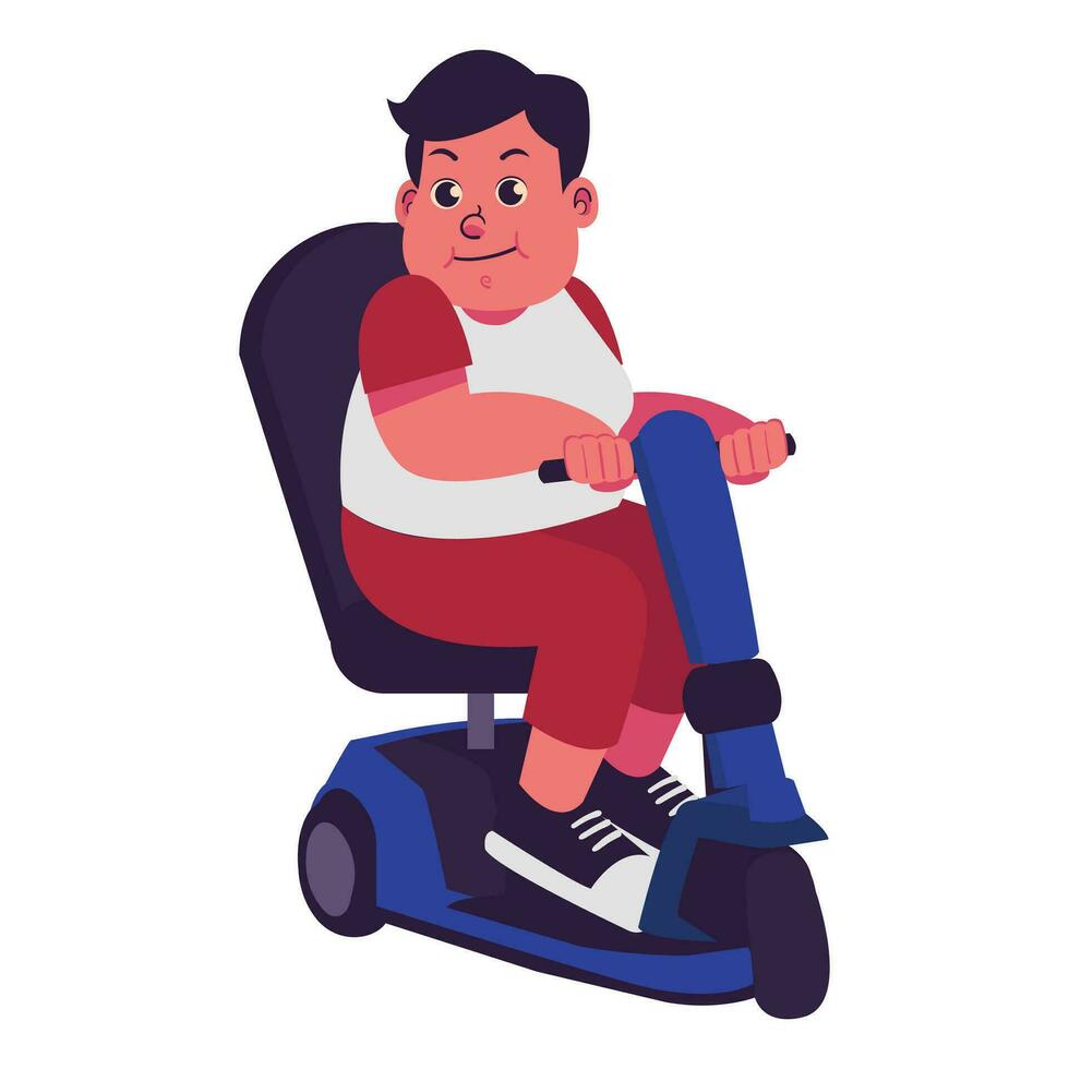 uomo Grasso persone sovrappeso più dimensione obesità uso scooter per mossa illustrazione vettore