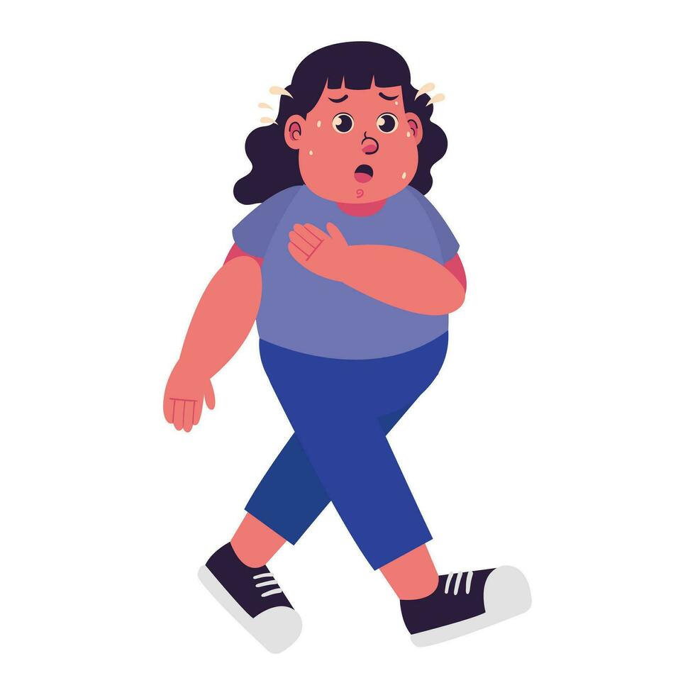 femmina Grasso persone sovrappeso più dimensione obesità a piedi e sudorazione illustrazione vettore