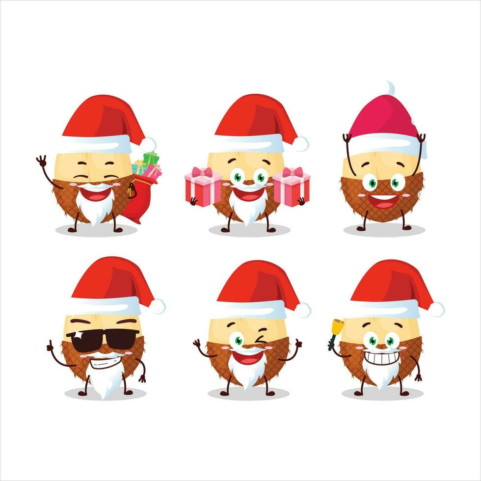 Santa Claus emoticon con fetta di salak cartone animato personaggio vettore