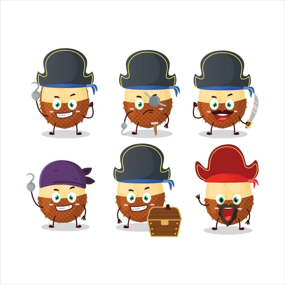 cartone animato personaggio di fetta di salak con vario pirati emoticon vettore