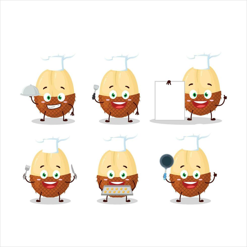 cartone animato personaggio di fetta di salak con vario capocuoco emoticon vettore