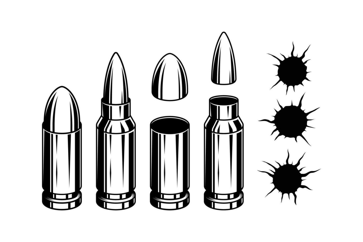 proiettili e proiettile fori isolato vettore illustrazione.