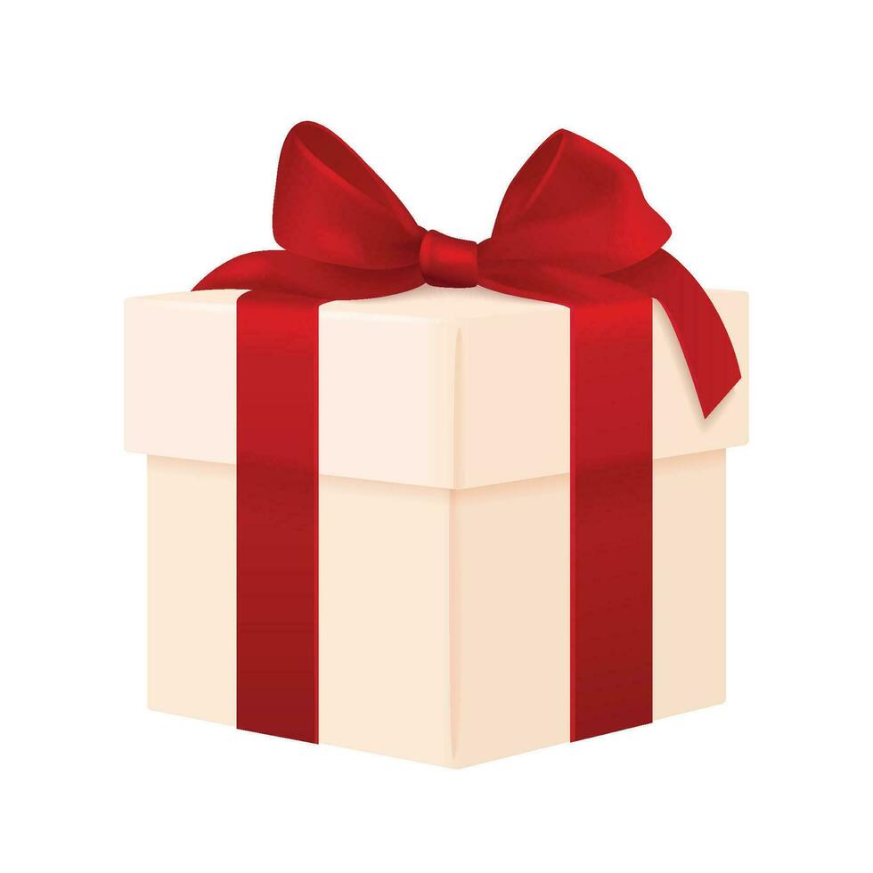 vettore bianca regalo scatola con rosso arco isolato.