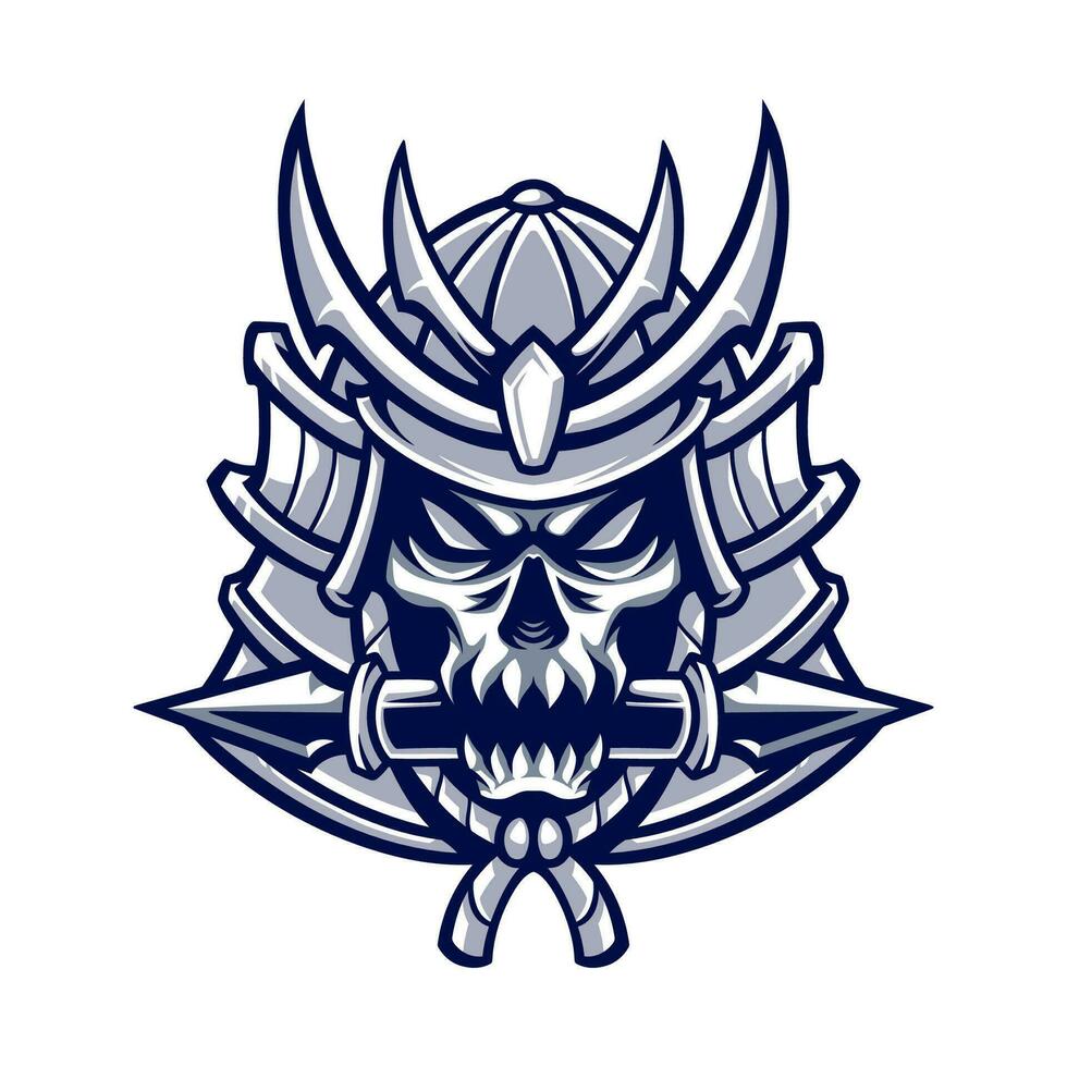 samurai cranio testa logo design per portafortuna sport o esport gioco squadra vettore