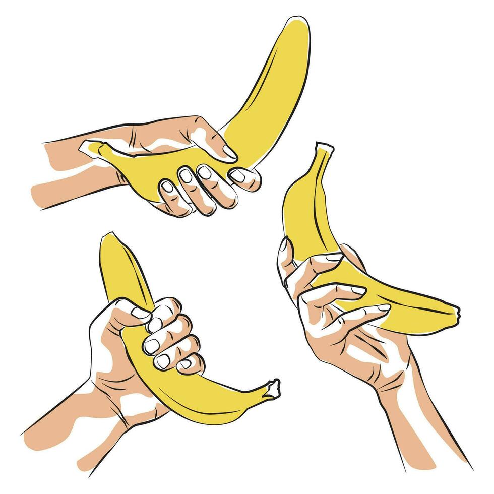 mano Tenere Banana - vettore illustrazioni