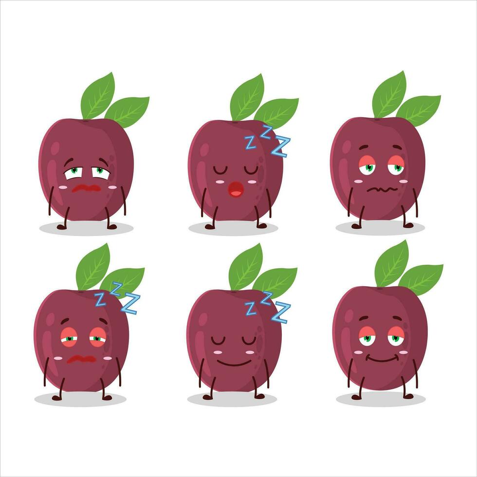 cartone animato personaggio di passione frutta con assonnato espressione vettore