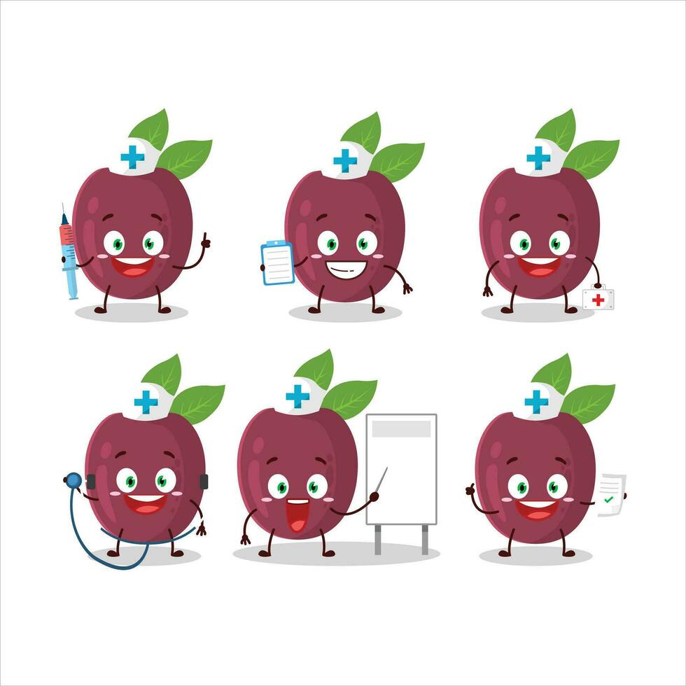 medico professione emoticon con passione frutta cartone animato personaggio vettore