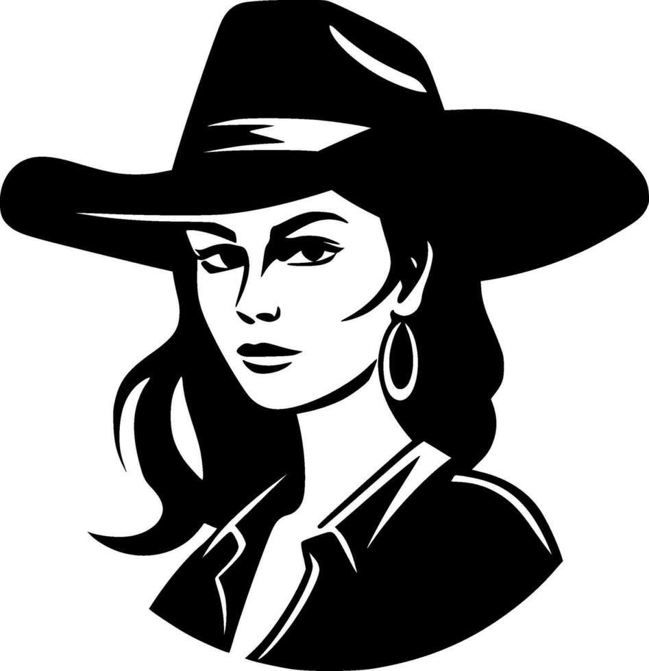 cowgirl - nero e bianca isolato icona - vettore illustrazione