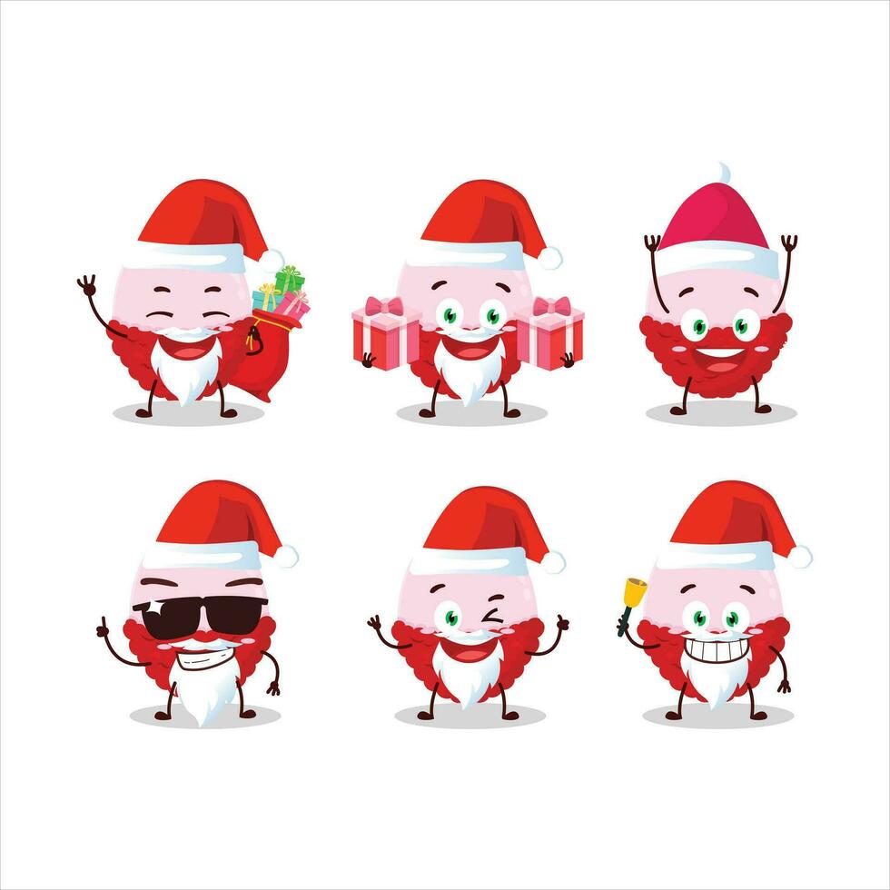 Santa Claus emoticon con fetta di lychee cartone animato personaggio vettore