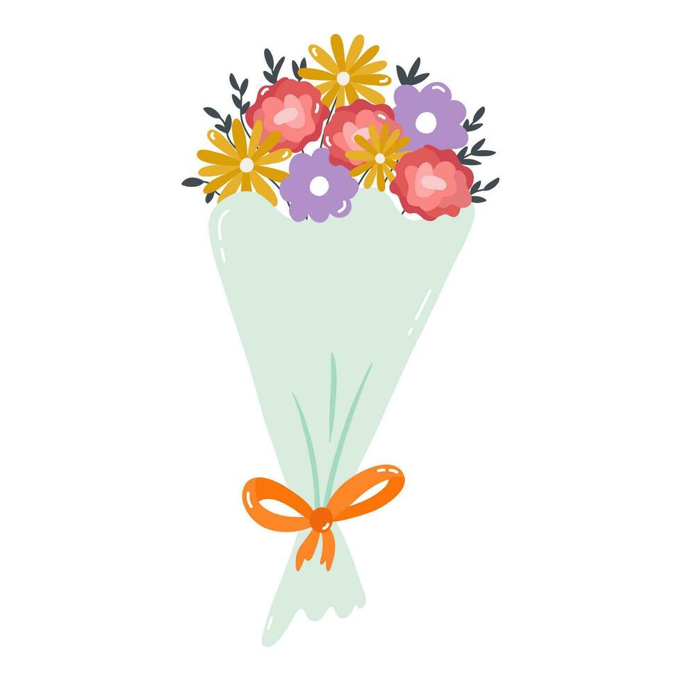 carino mazzo con fiori e le foglie. presente per celebrazione anniversario, compleanno, nozze, vacanza. primavera botanico elemento. mano disegnato vettore clipart per saluto carta, invito, adesivi