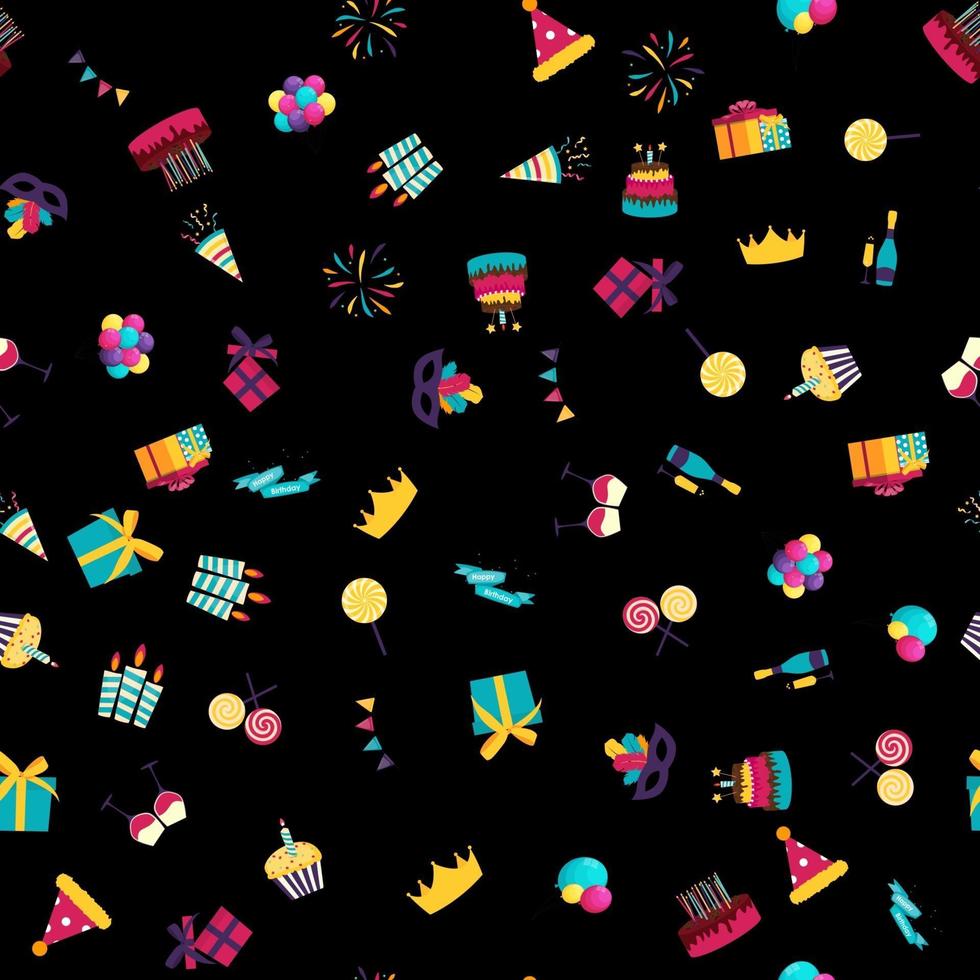 compleanno carino seamless pattern di sfondo con torta, candele. elemento di design per invito a una festa, congratulazioni. illustrazione vettoriale eps10