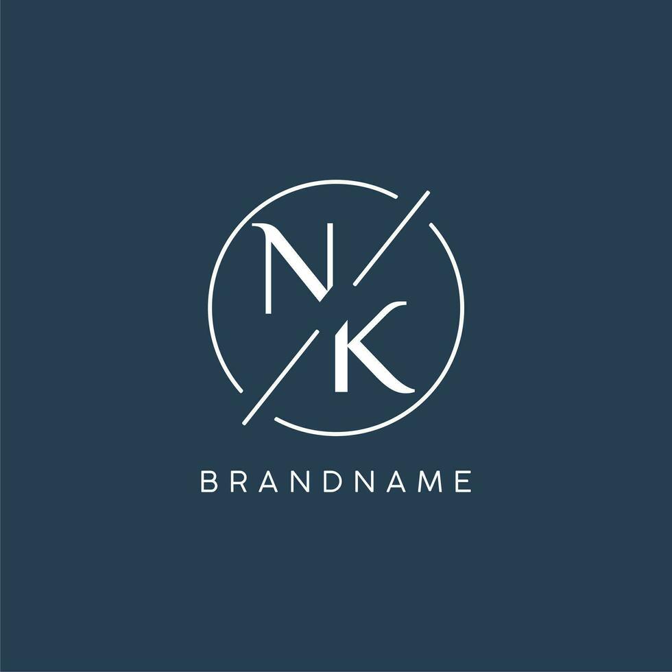 iniziale lettera nk logo monogramma con cerchio linea stile vettore