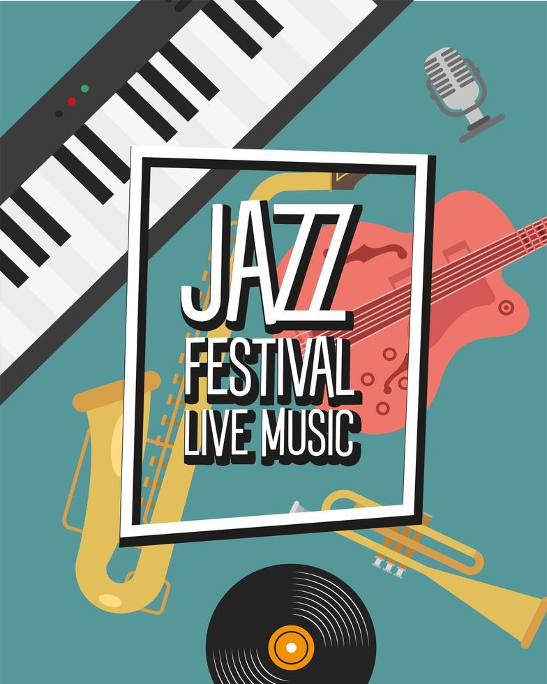 poster del festival jazz con strumenti e scritte vettore