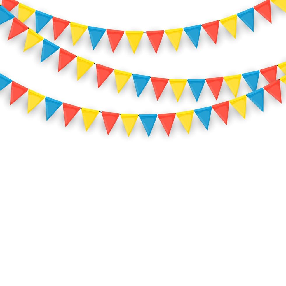 striscione con ghirlanda di bandiere e nastri. sfondo festa di festa per la festa di compleanno, carnava. illustrazione vettoriale