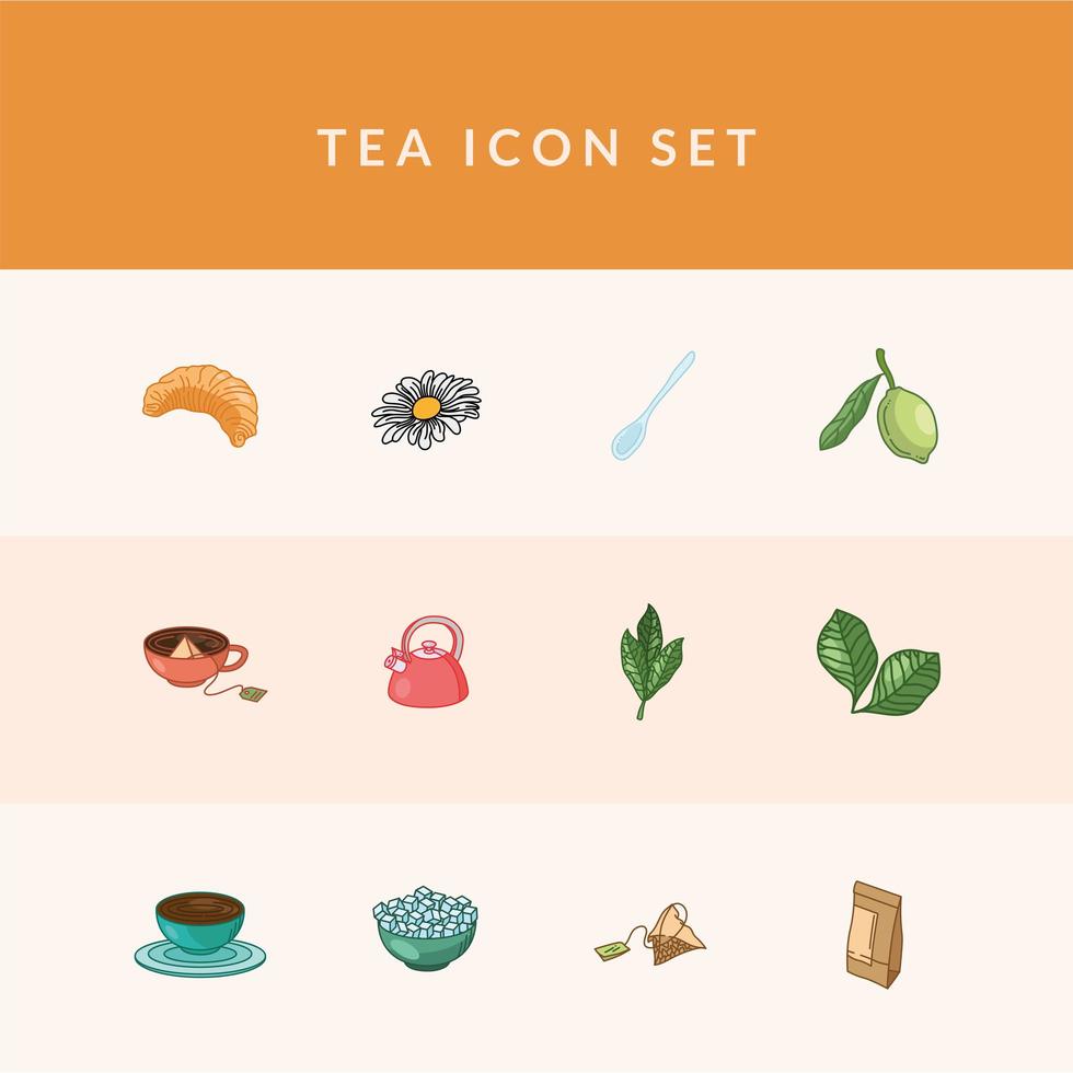 linea del tè e stile di riempimento 12 set di icone disegno vettoriale