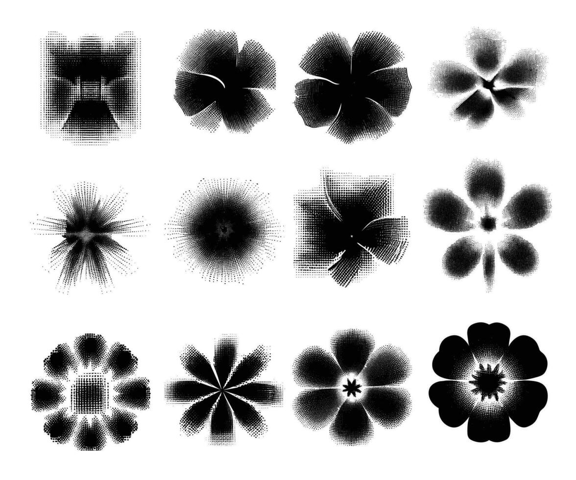 impostato di mezzitoni modello di fiore forme. vettore