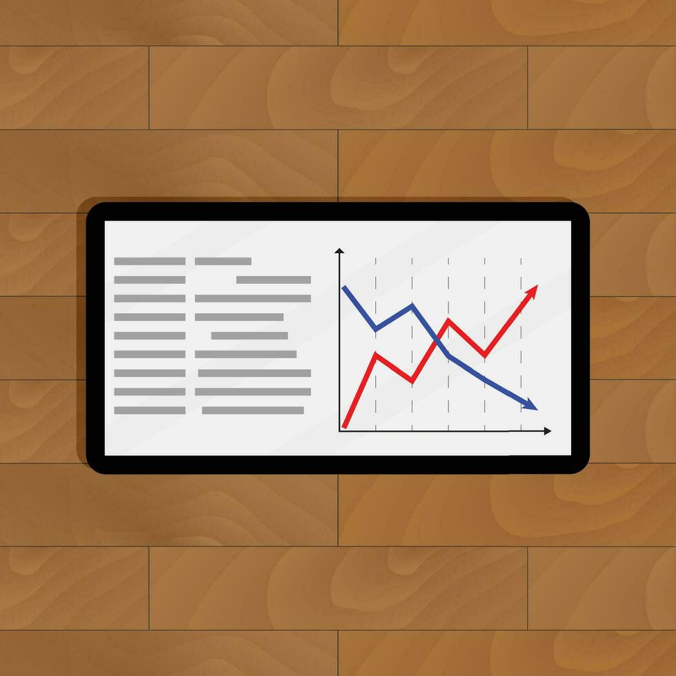 digitale tavoletta con grafica. statistico diagramma informazione, vettore illustrazione